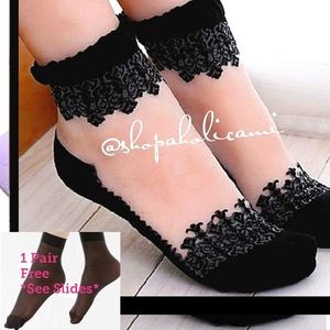 🛍$18 SALE🛍 Elegant Black Lace & Sheer Chic Socks 🪷 NEW n Pkg